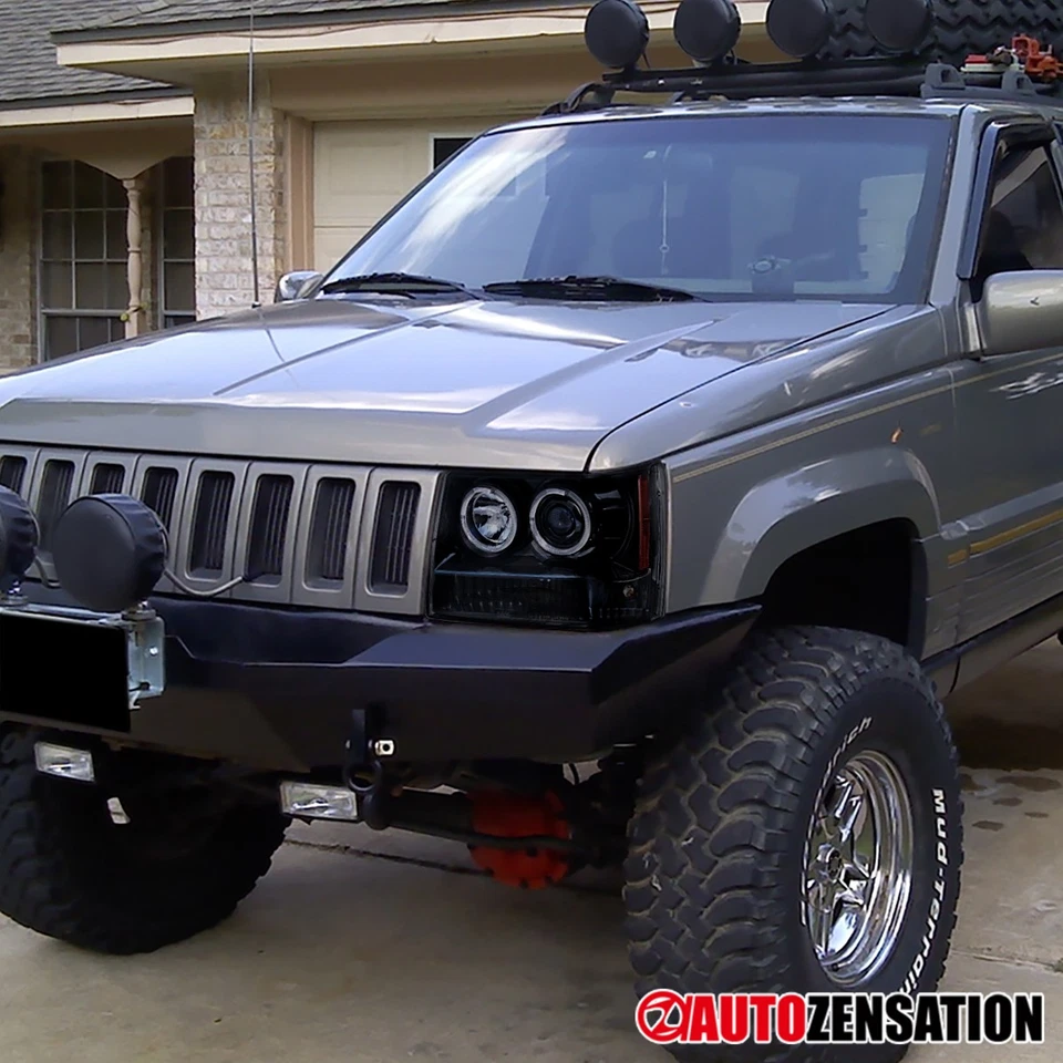 Fit 1993-1996 Jeep Grand Cherokee Smoke Black LED Halo Projector Headlights Lamp - Image 3 of 4