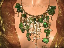 ARTISAN HANDCRAFTED Natural Pearls Beach Sea Glass Sea Shells Bib/Necklace SET