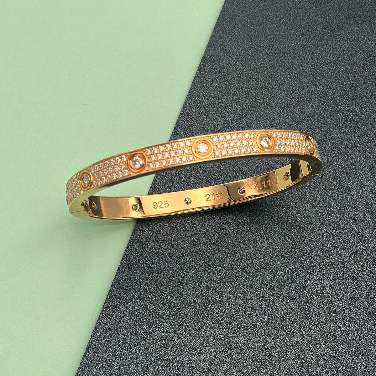 【HYERES LOR】25SS★ Silver Moissanite Accent Slim Bangle 925 Sterling Silver Vermeil Gold Plated Moissanite Unisex