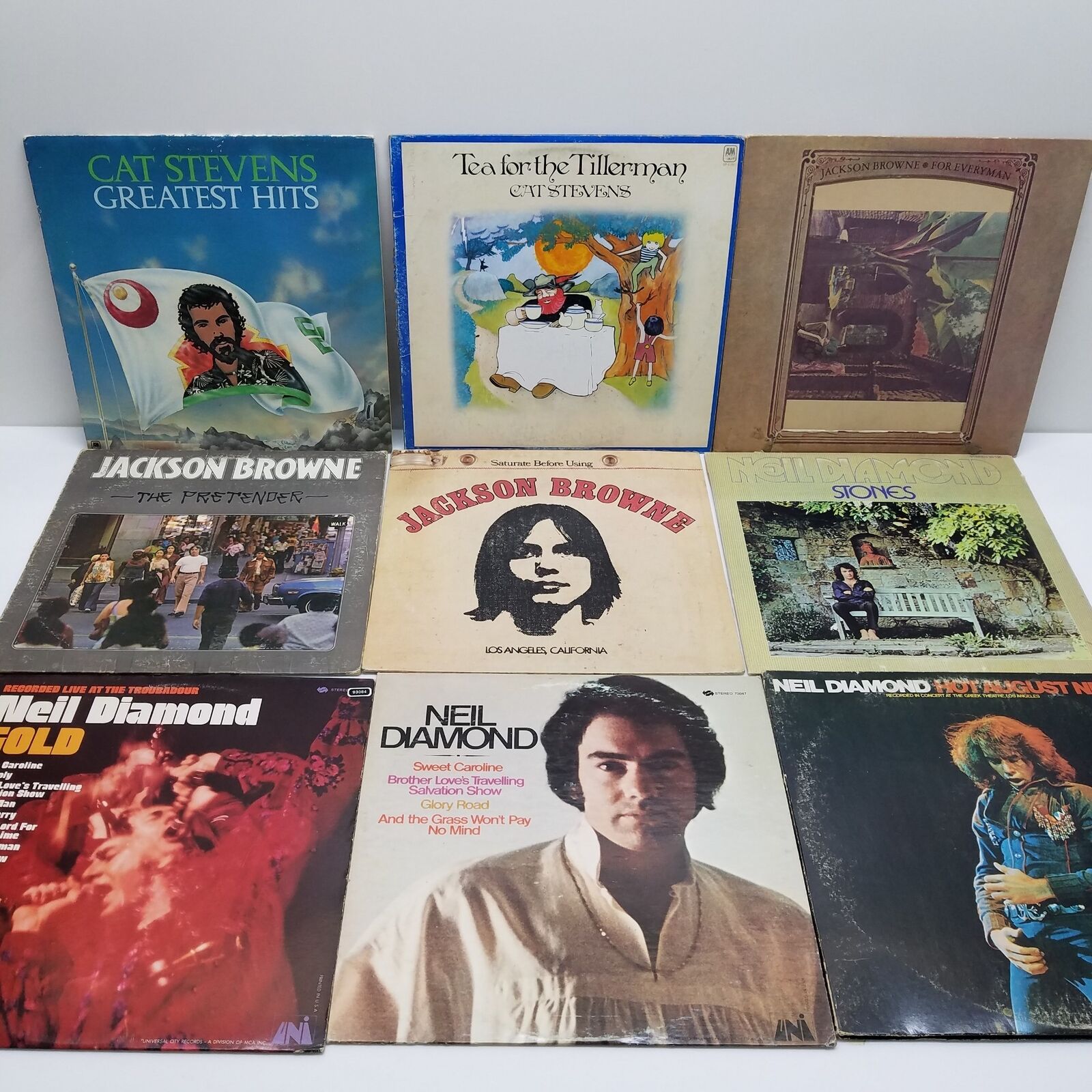 Untested Lot of 9 Mixed Genres Vinyl Records Ft. Jackson Browne, Neil Diamond