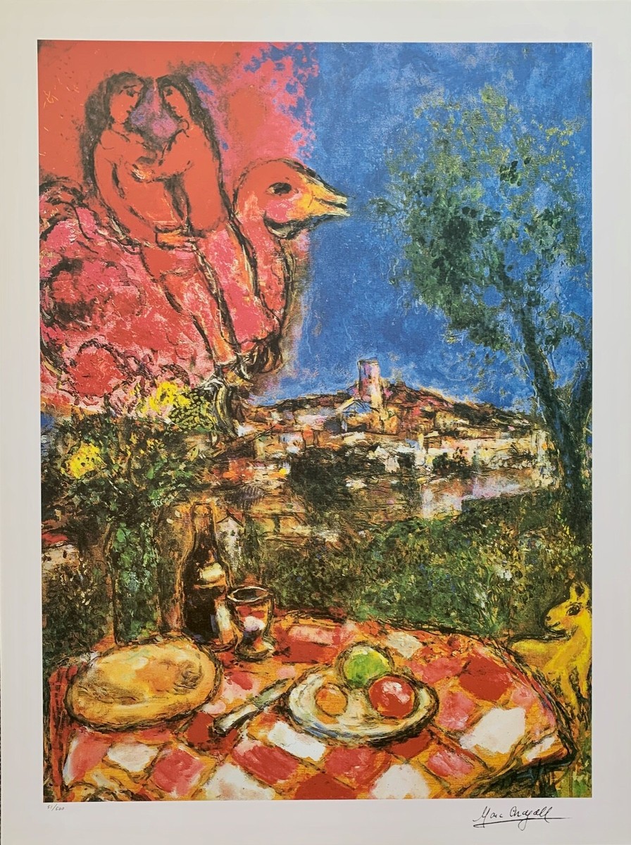 Marc Chagall LOVERS OVER CITY Limited Edition Facsimile Signed