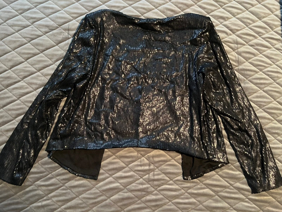 Chaqueta Blazer City Chic Mujer Talla S 16 Negra Metálica Frente Abierto Fiesta Usada en Excelente Condición Foto 2 de 4