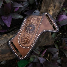 TOURBON Leather Folding Blade Knife Sheath Pancake Belt Knives Pocket Pouch