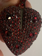 Beautiful Large Victorian Bohemian Garnet Encrusted Heart Shaped Crystal Locket