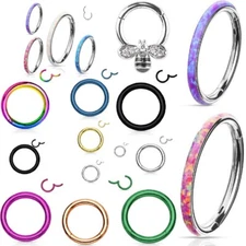 20G 18G 16G 14G Steel HINGED Segment Nose Ring Septum Clicker Daith Hoop