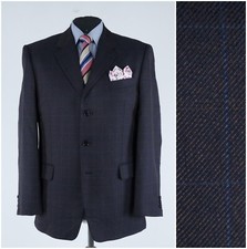 Mens Windowpane Blazer 44R UK Size Check Wool Sport Coat Jacket
