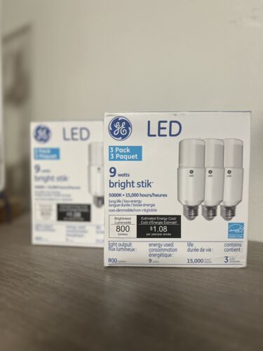 (3 Pack) GE Bright Stik 9w / 800 Lumens 2700k Long Life Bulb 75184 / LED9LS3/827