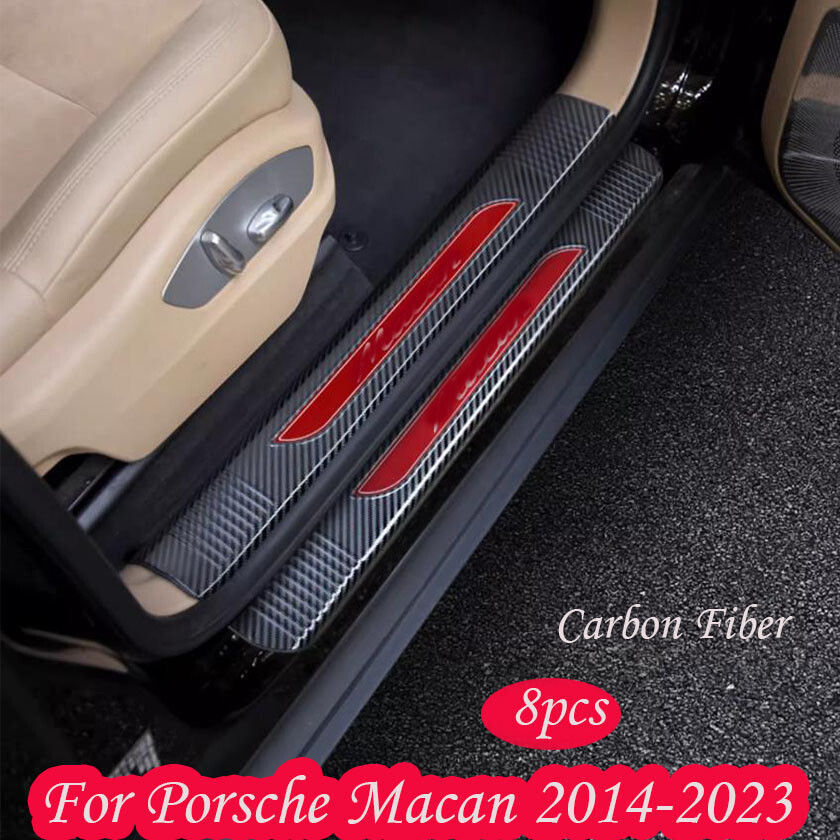 For Porsche Macan 14-2023 Carbon Fiber Car Door Sill Plate Guards Protector 8pcs
