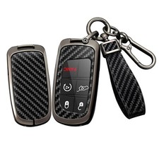 SANRILY Carbon Fiber Pattern Black Smart Key Fob Cover Case Fit for Jeep Gran...