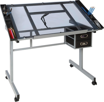Craft Station with Blue Glass Drafting, Silver