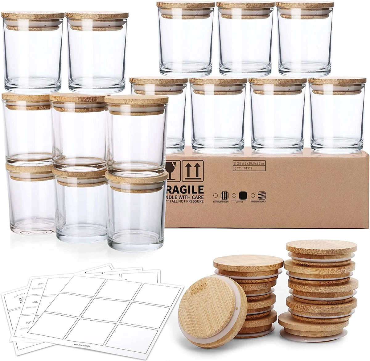 Clear Empty Candle Jars for Making Candles 15 Pack 6 OZ Thick