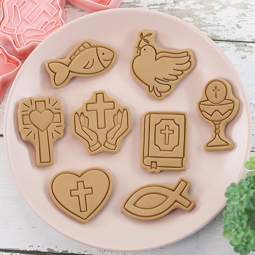 8PCS Christian Communion Cookie Cutter Cross Chalice Press Biscuit Stamps Mo _yi - Bild 7 von 12