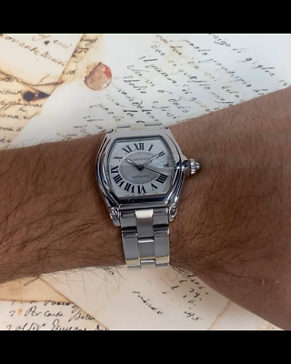 Cartier Roadster Stainless Steel Silver Roman Dial Mens Automatic