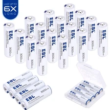 20x EBL 3000mAh AA Lithium 1.5V LFB-AA Batteries Leakproof Exp.2032 w/ Case Box