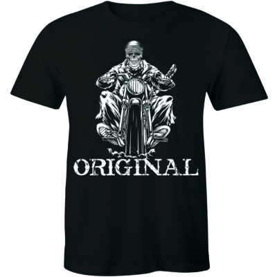 Original Old School Skeleton Ghost Biker Chopper Motorcycle Rider T-shirt Tee