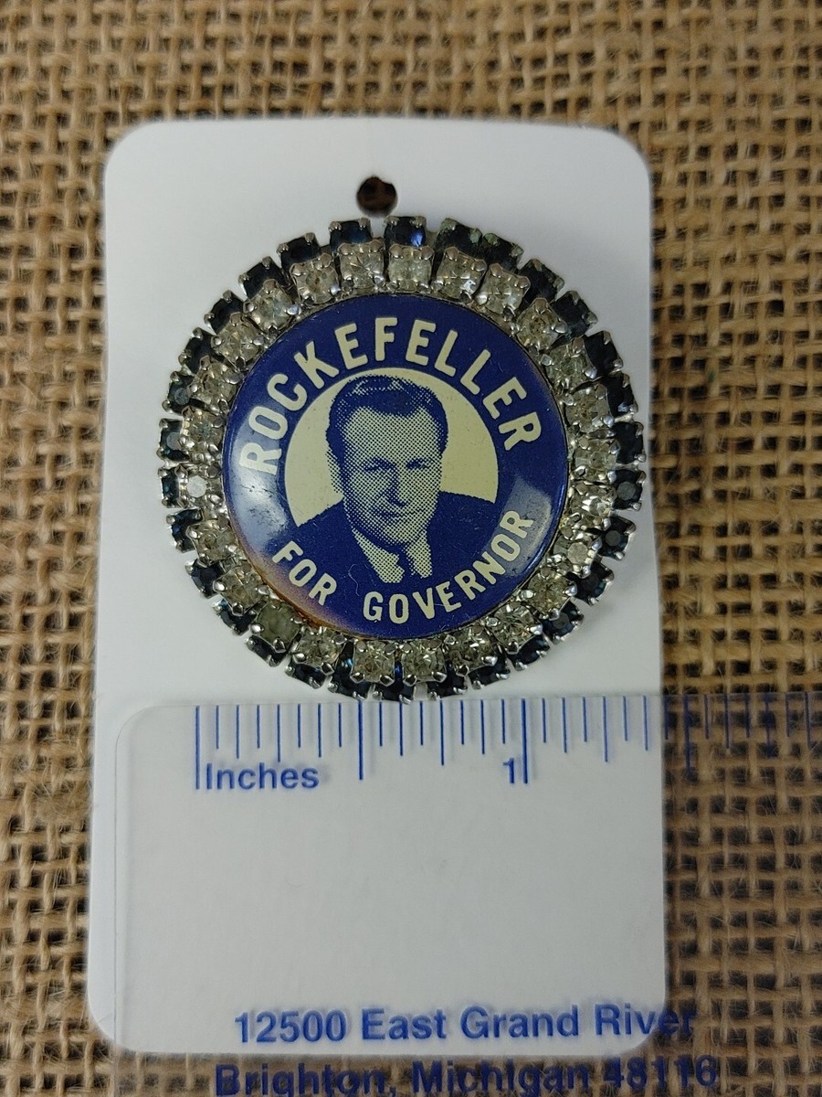 Governor Rockefeller ピンバッジ Vintage Political Pin Brooch Rockefeller For Governor Blue White