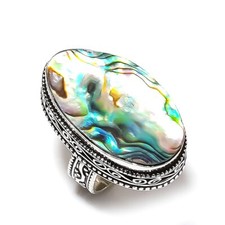 Natural Abalone Shell Gemstone Handmade 925 Sterling Silver Ring Size 6.5 G920