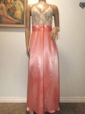 Vintage 90s Victoria's Secret Coral Pink Maxi Nightgown Peekaboo Lace Bodice LG