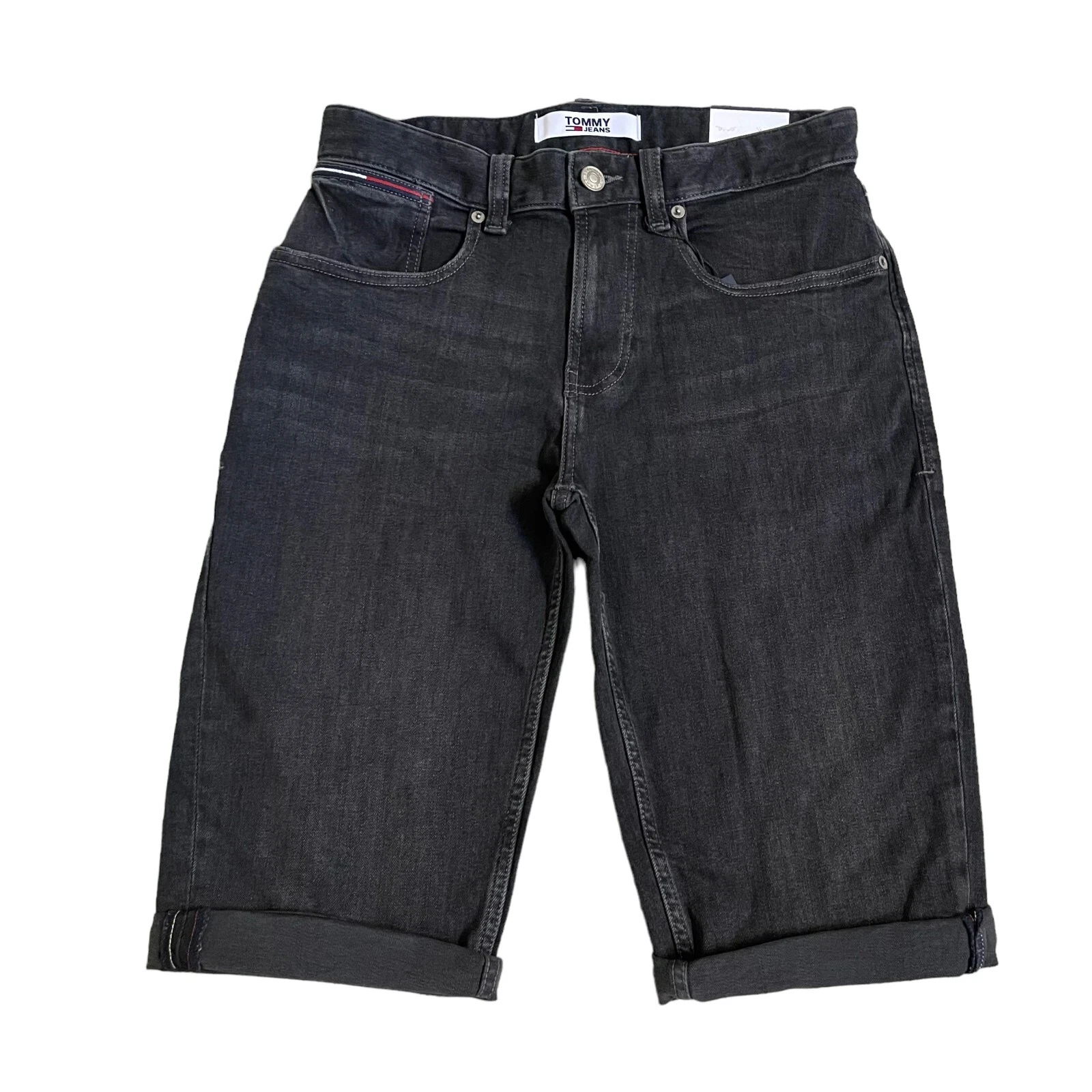 NWT Tommy Jeans Mens 14" Charcoal Gray Wash Stretch Cotton Slim Fit Denim Shorts