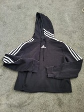 Women's Adidas Originals Black Long Sleeve Cropped Hooded Sweatshirt M 12-14