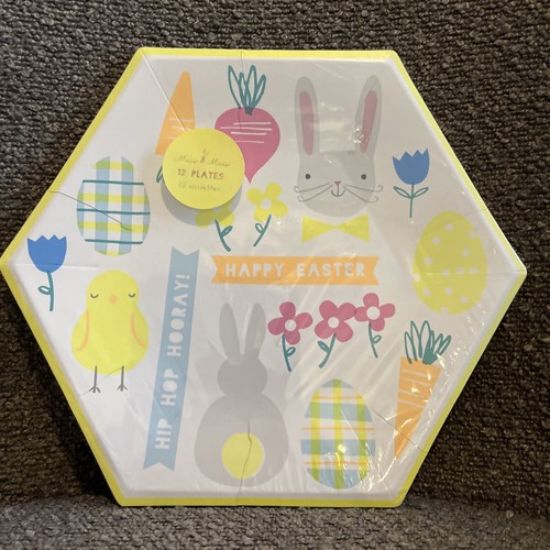 Meri Meri Easter 910” Hexagon Happy Easter Plates X12 Chicks Flowers