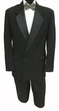 High Quality Black 100% Wool Double Breasted Satin Notch Lapel Tuxedo Jacket 