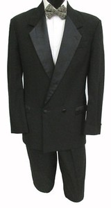High Quality Black 100% Wool Double Breasted Satin Notch Lapel Tuxedo Jacket 