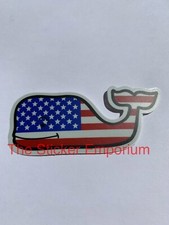 Patriotic Flag Whale Sticker Nautical Beach Ocean Marthas Vineyard Vines Decal