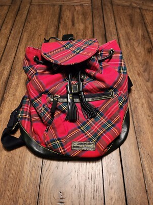 Dooney & Burke Red Plaid Scottish Canvas Leather Tassels  display picture 1