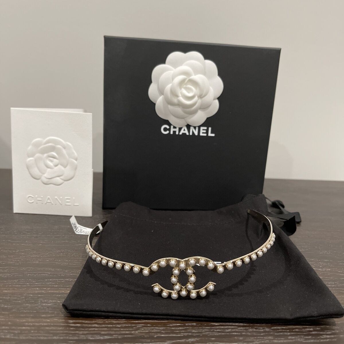 100 Authentic CHANEL 21S Gold Metal CC Logo Headband With 100 Authentic CHANEL 21S Gold Metal CC Logo Headband With