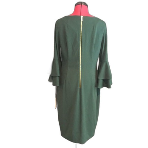 Calvin Klein Dress Size 10 Green Ruffled Sleeves Exposed Back Zipper NWT - Picture 4 of 8