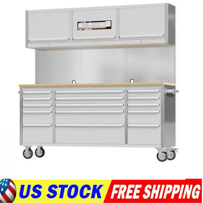 72 Inch Rolling Tool Chest, Garage Workbench with 15 Drawers Wheels Lock Key