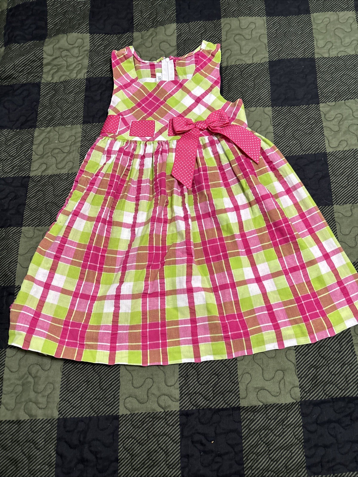 Bonnie Jean Girls' Dress Size 4T Plaid Pink and Green Sleeveless