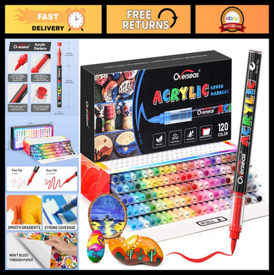120 Colors Acrylic Paint Markers Set - Brush Tip, Quick Drying Ink for Rock, Woo