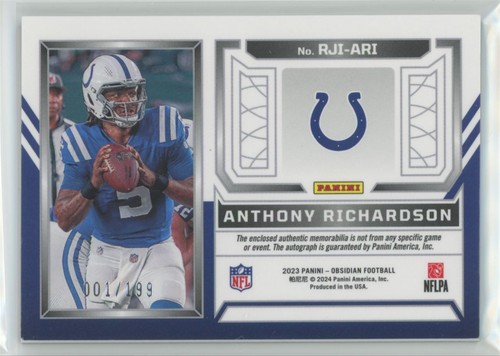 Panini Obsidian Rookie Jersey 2023 Encre Anthony Richardson Voiture RC / 199 Colts - Photo 2/2