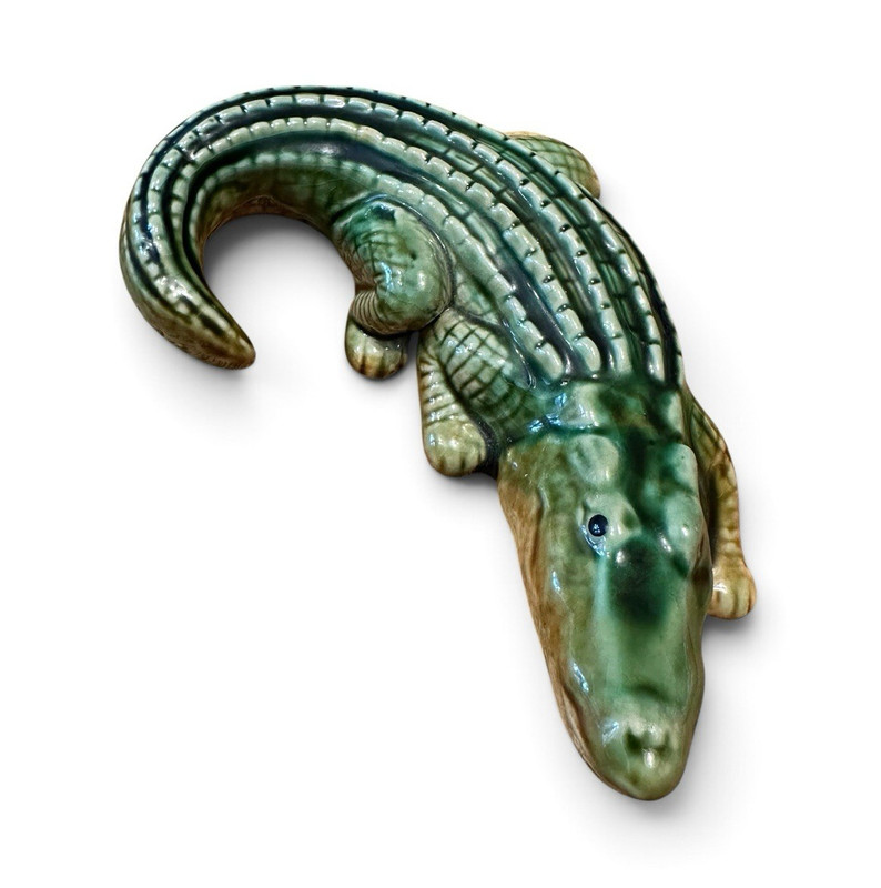 19th-Century Majolica-Style Ceramic Alligator Sculpture – Palissy Style