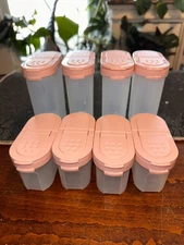 Vintage Tupperware 1844/1846 16pc MM Spice Shaker Set-Ivory Rose Pink