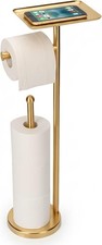 Gold Toilet Paper Holder with Shelf, Freestanding Tissue Holder Stand with