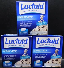 3 Pk Lactaid Fast Act Lactase Enzyme Supplement 32 Caps Ea Exp: 9/26+ New