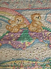 VTG Handmade Baby Nursery Crib Quilt Blanket 42x30 Teddy Bears On Dragon