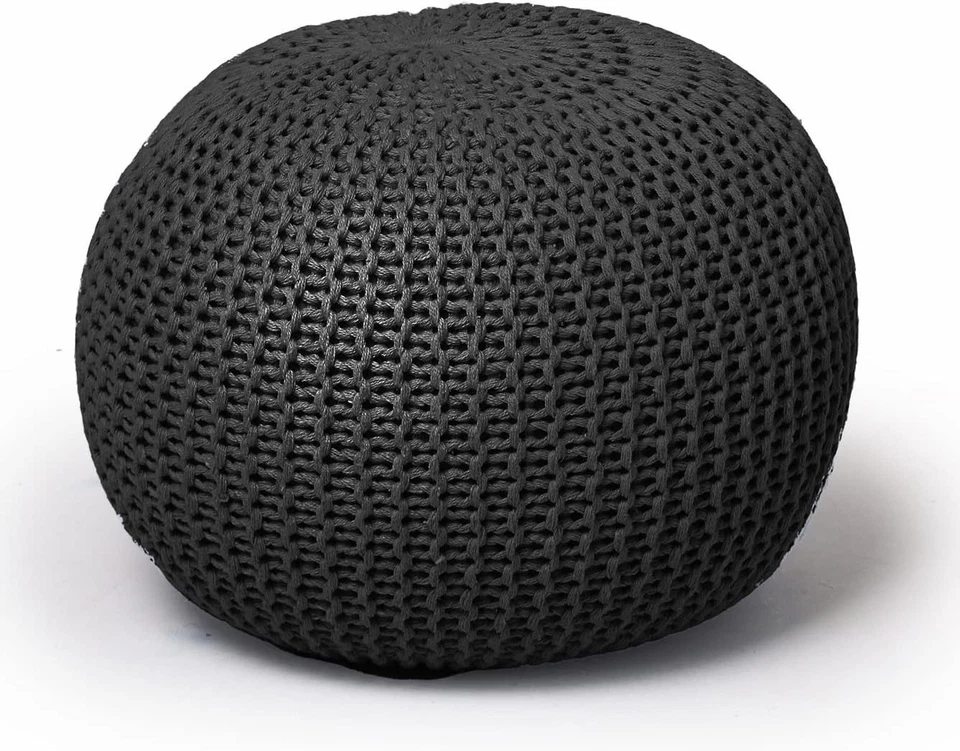 Multifunctional Round Knit Pouf - Stylish Cotton Accent for Living Room - Image 3 of 4