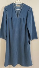 VTG Vanity Fair Blue Velour Zip Robe Housecoat womens medium 12 dacron grandma
