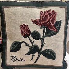 Vintage ROSE Needlepoint Tapestry Floral Throw Pillow 11 x11