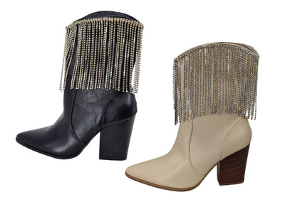 New Look Damen-Cowboystiefel Trüffel schwarz diamantbesetzt UVP 59,99 £