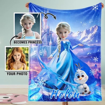 Custom Photo Name Blanket, Personalized Name Ice Queen - Pricess Blanket