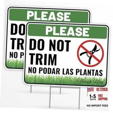 2PC Do Not Trim Signs in English and Spanish with Stakes, 12 Inches by 9