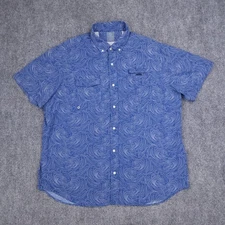 Vineyard Vines Shirt Mens XL Blue Harbor Fish Waves Button Down Fishing Vented