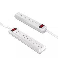 4 Ft. 6-Outlet Power Strip with 45 Degree Flat Angle Plug, White 2-Pack 