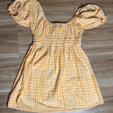 Urban Outfitters Yellow Gingham Milkmaid Pixie Dress Size L