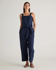 Quince 100 European Linen Square Neck Navy Jumpsuit Medium